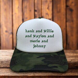 Hank Williams Merle Haggard Johnny Cash Mens Trucker Hat Camo Country Music Cap